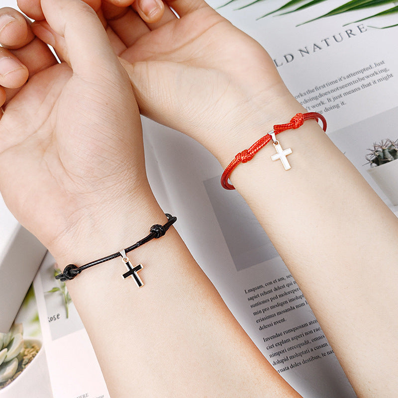 Alloy Cross Wax Rope Simple Couple Bracelet A Pair Jewelry