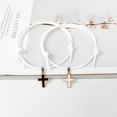 Alloy Cross Wax Rope Simple Couple Bracelet A Pair Jewelry
