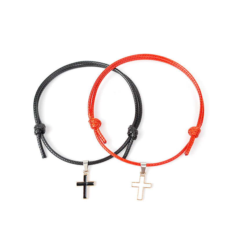 Alloy Cross Wax Rope Simple Couple Bracelet A Pair Jewelry