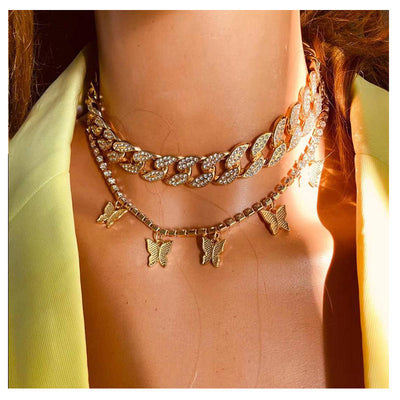 Alloy Diamond Butterfly Necklace