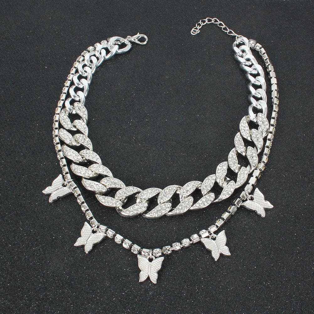 Alloy Diamond Butterfly Necklace