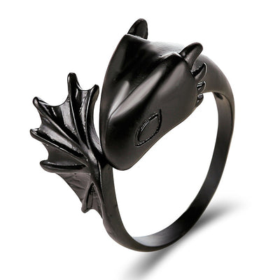 Angel Devil Gothic Pterosaur Open Couple Ring Black Tail Dark Jewelry Ring