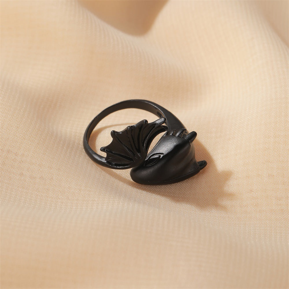 Angel Devil Gothic Pterosaur Open Couple Ring Black Tail Dark Jewelry Ring