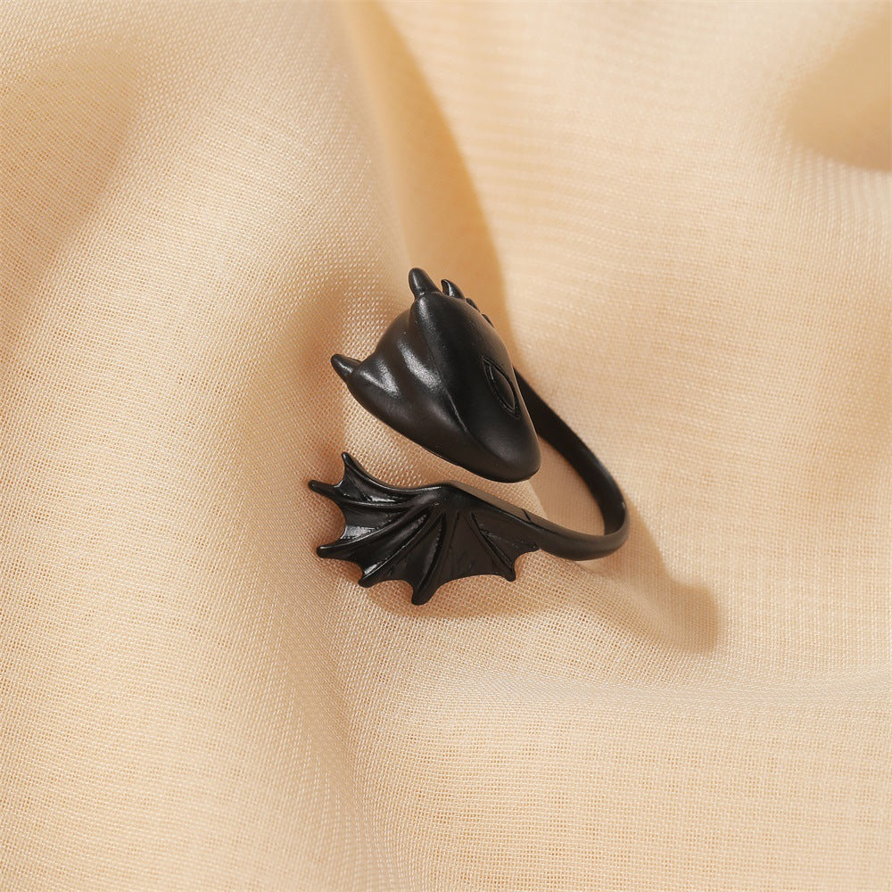 Angel Devil Gothic Pterosaur Open Couple Ring Black Tail Dark Jewelry Ring