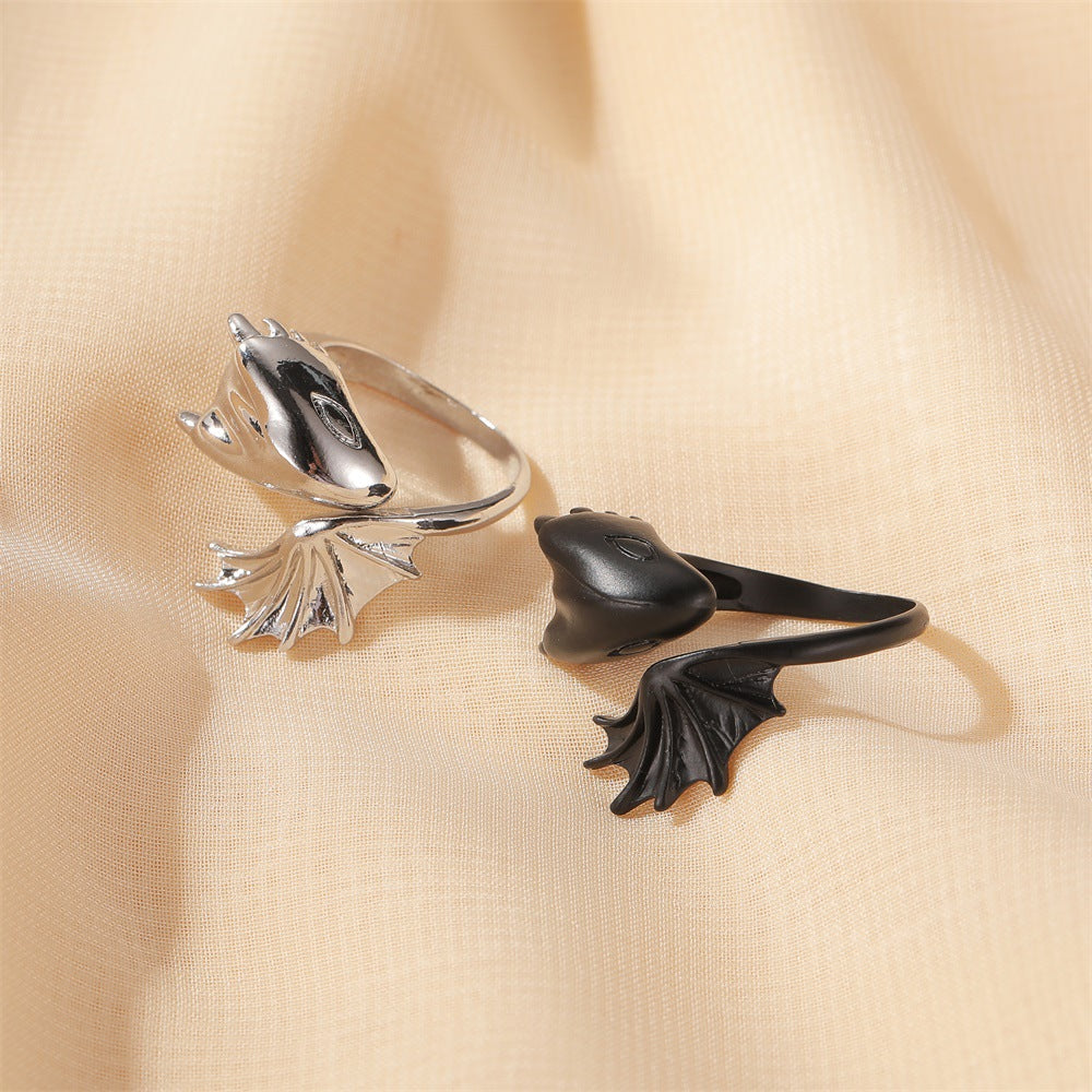 Angel Devil Gothic Pterosaur Open Couple Ring Black Tail Dark Jewelry Ring