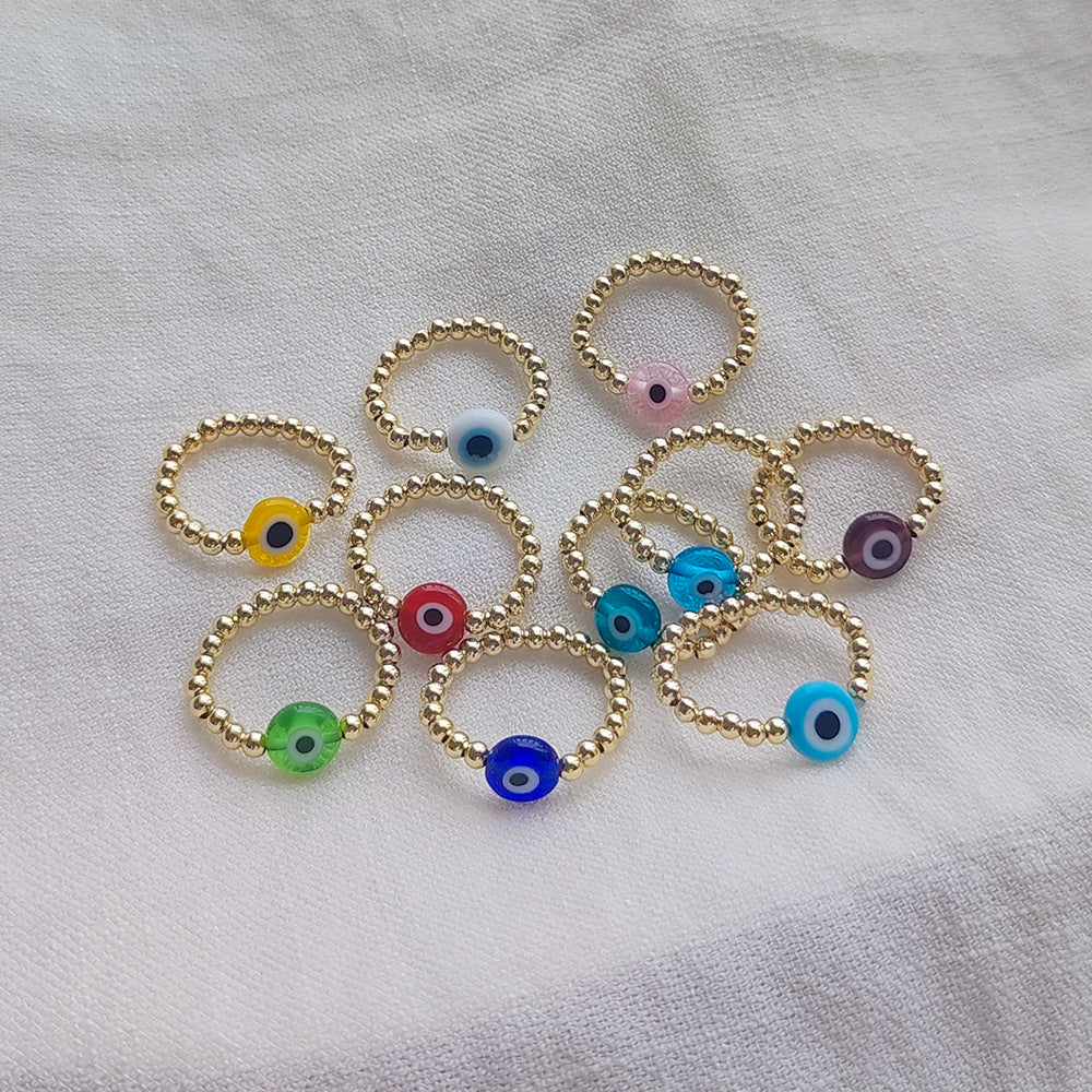 Artistic Evil Eye 18K Gold Plated Beaded Glass Ring