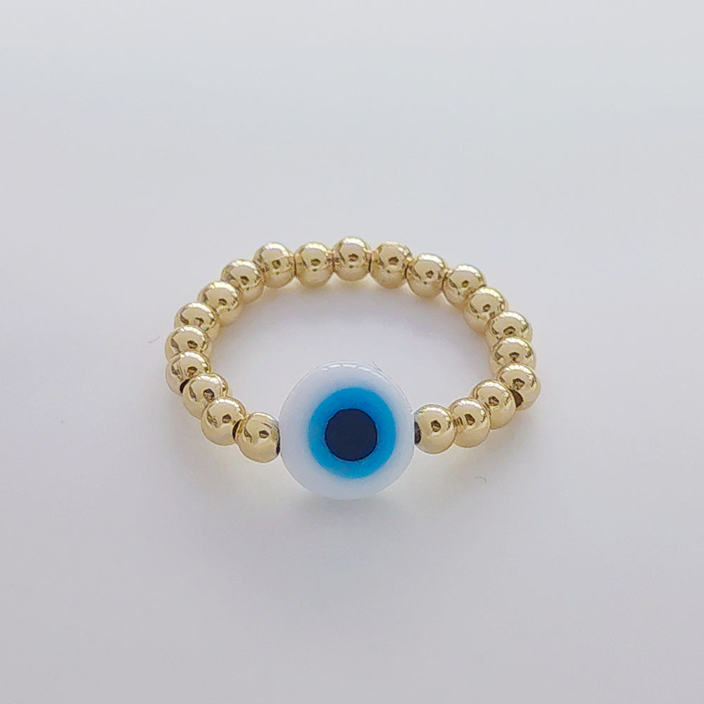 Artistic Evil Eye 18K Gold Plated Beaded Glass Ring