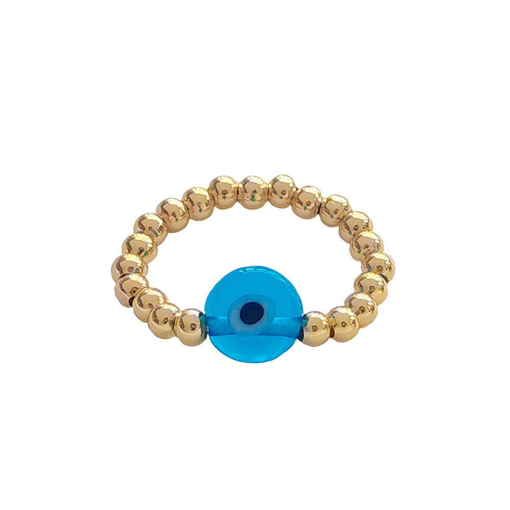 Artistic Evil Eye 18K Gold Plated Beaded Glass Ring