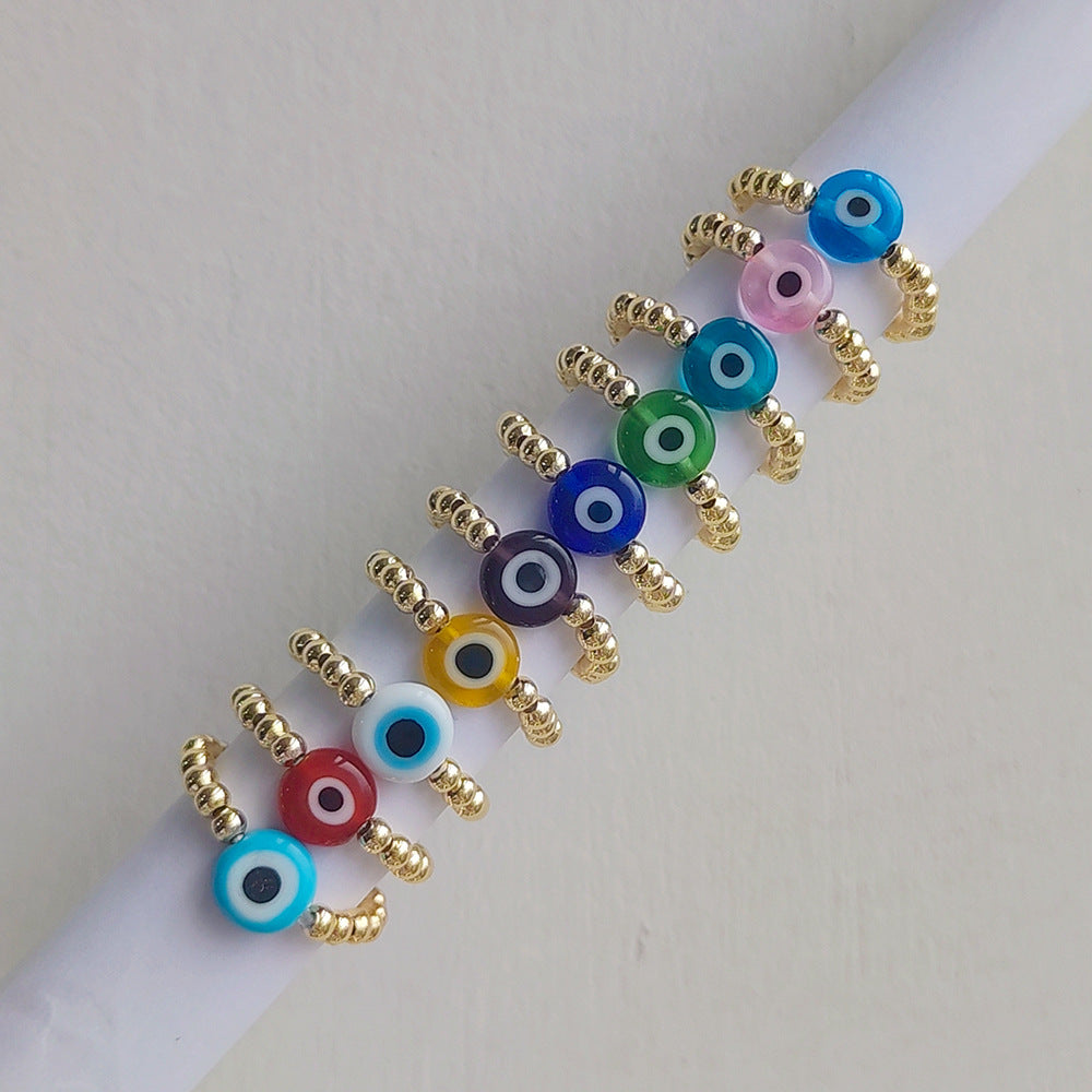 Artistic Evil Eye 18K Gold Plated Beaded Glass Ring