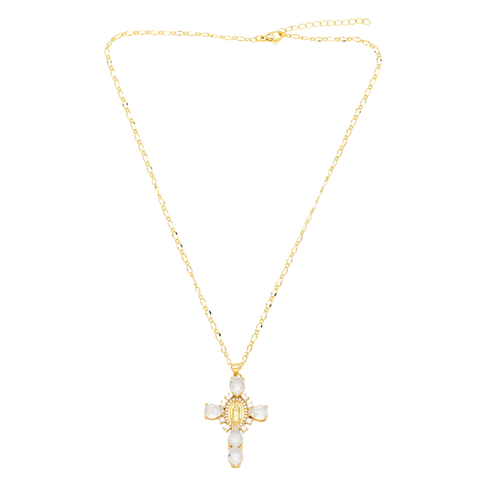 Artistic Human Cross Stainless Steel Copper Plating Inlay Zircon 18K Gold Plated Pendant Necklace