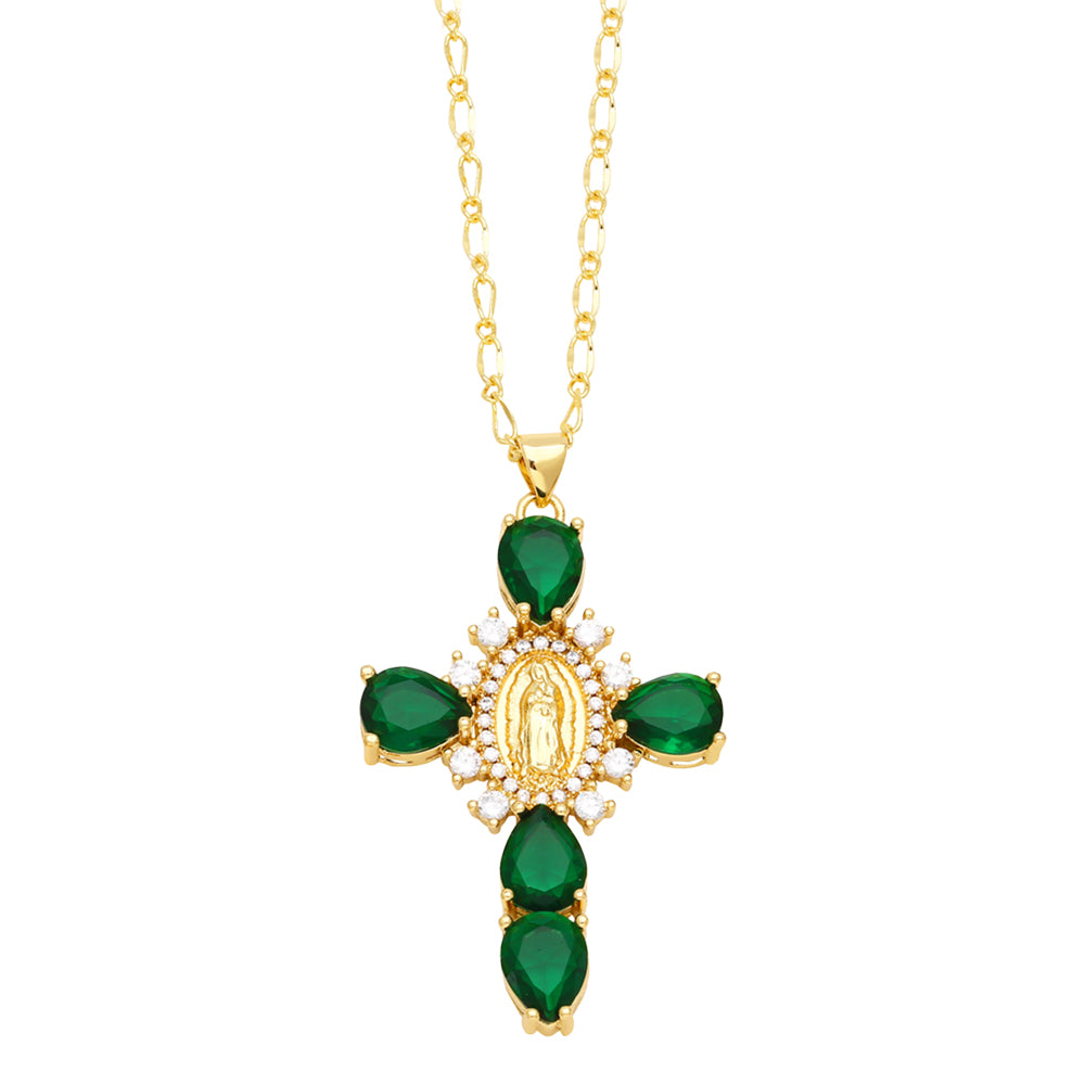 Artistic Cross Zircon Inlay 18K Gold Plated Pendant Necklace