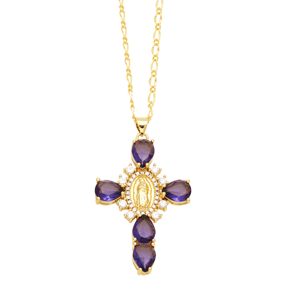 Artistic Cross Zircon Inlay 18K Gold Plated Pendant Necklace