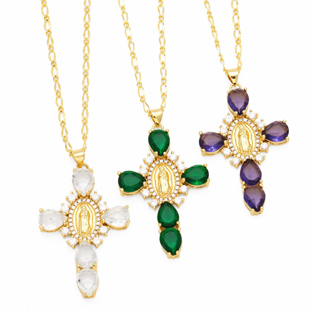 Artistic Cross Zircon Inlay 18K Gold Plated Pendant Necklace