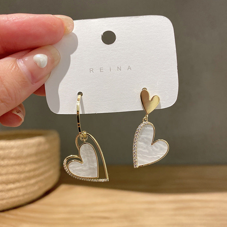 Asymmetric Love Earrings Hollow Double-layer Design Earrings Shell Earrings