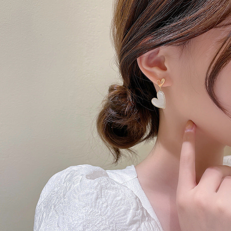 Asymmetric Love Earrings Hollow Double-layer Design Earrings Shell Earrings