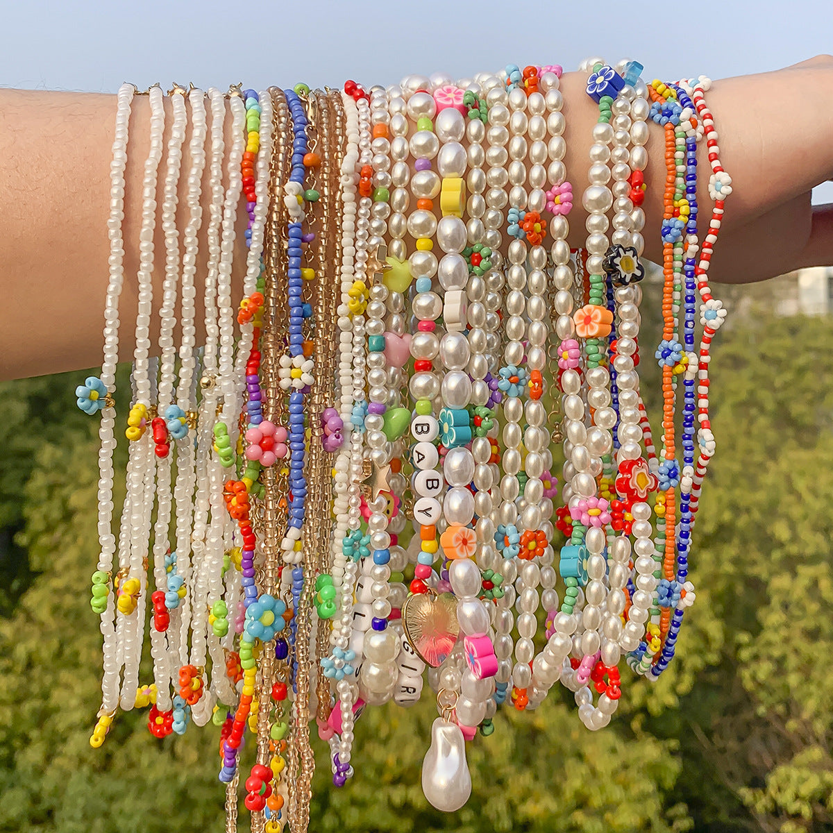 Baroque Pearl Braided Daisy Beaded Necklace