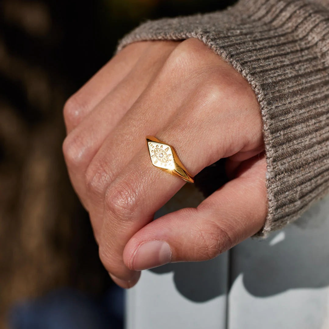 Sterling Silver Devil's Eye Zircon Ring with Gold Plating - Minimalist Fashion Statement Ring