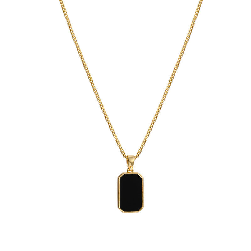 Black Square Titanium Steel Hip-hop Fashion Pendant Necklace with Box Chain