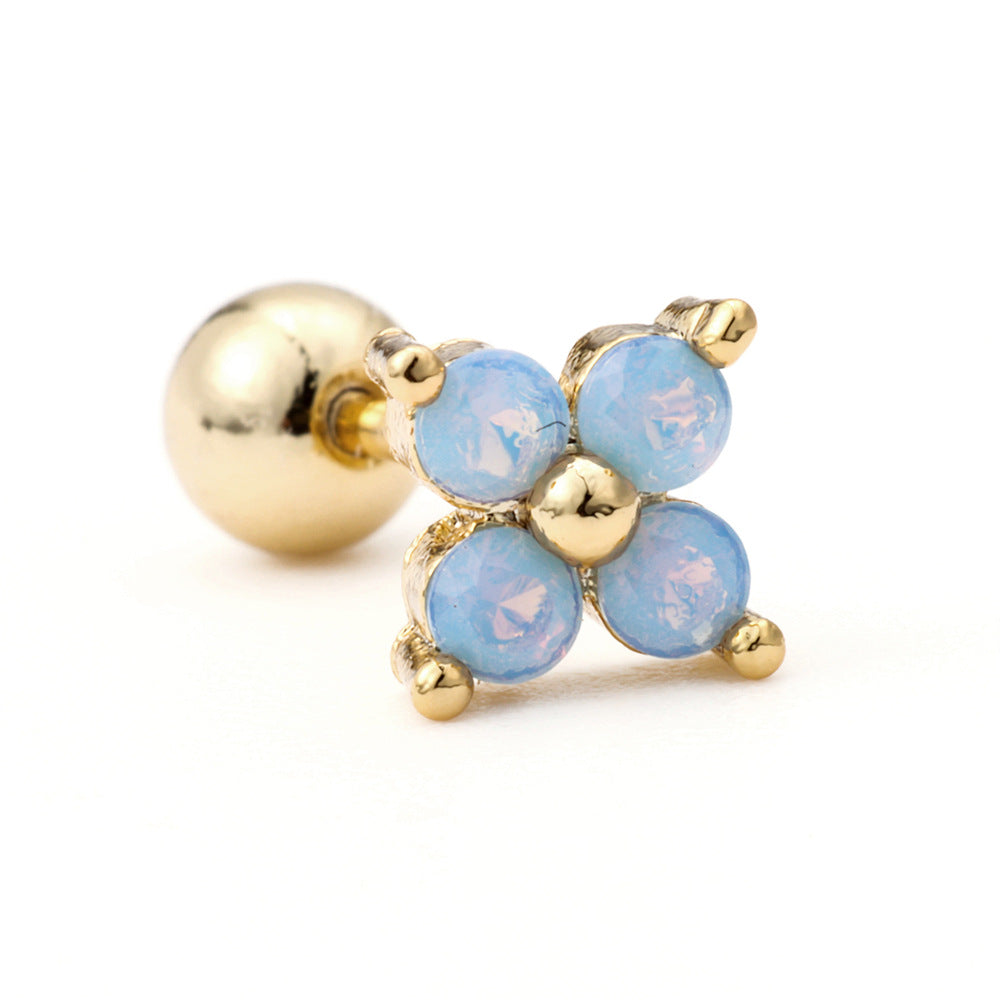 Blue Flower Bloggers Screw Piercing Ear Bone Nail Earrings