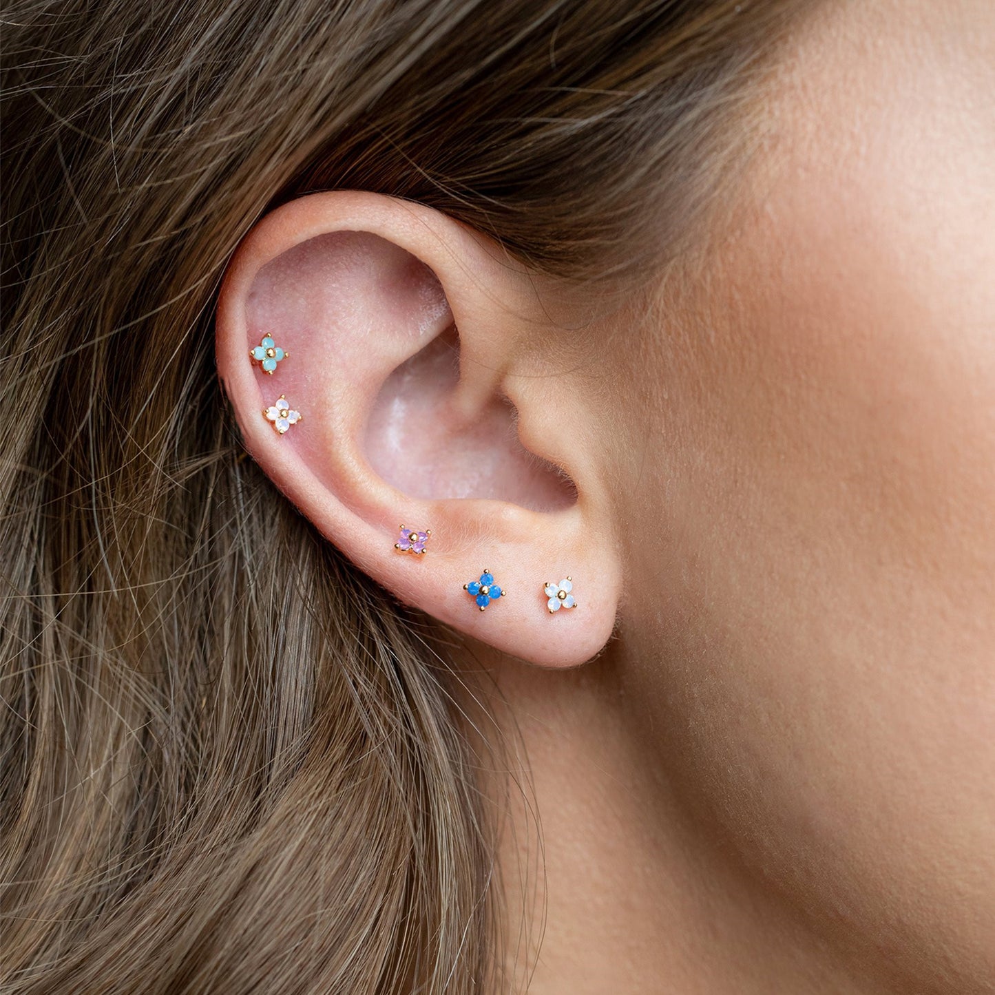 Blue Flower Bloggers Screw Piercing Ear Bone Nail Earrings