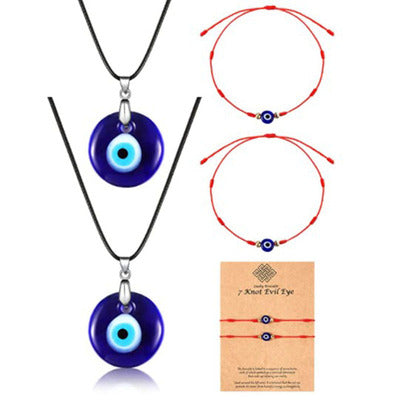 Blue Turkish Devil's Eye Glass Pendant Hand-woven Bracelet Blue Glass Sweater Chain
