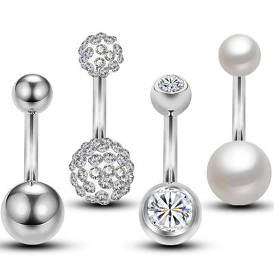 Body Piercing Jewelry Set Stainless Steel Pearl Short Navel Ring