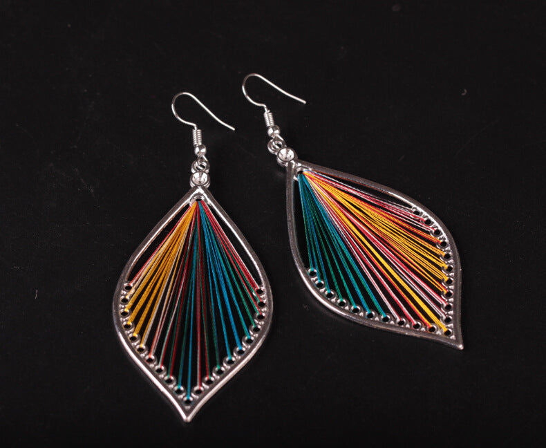 Bohemian Ethnic Colorful Leaf Hand-wound Water Drop Fashion Earrings Alloy