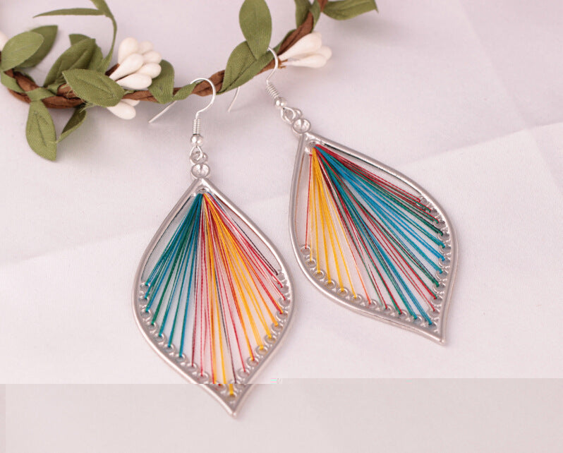 Bohemian Ethnic Colorful Leaf Hand-wound Water Drop Fashion Earrings Alloy