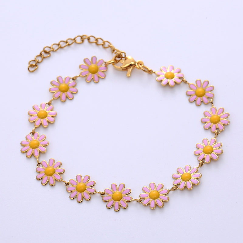 Bohemian Daisy Stainless Steel Epoxy Bracelet