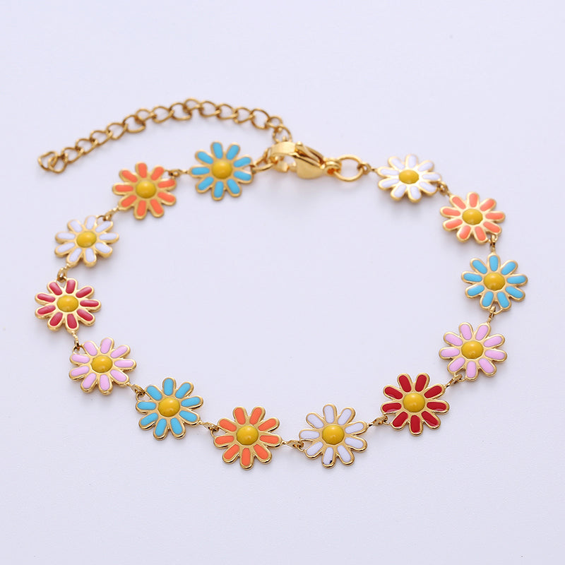 Bohemian Daisy Stainless Steel Epoxy Bracelet