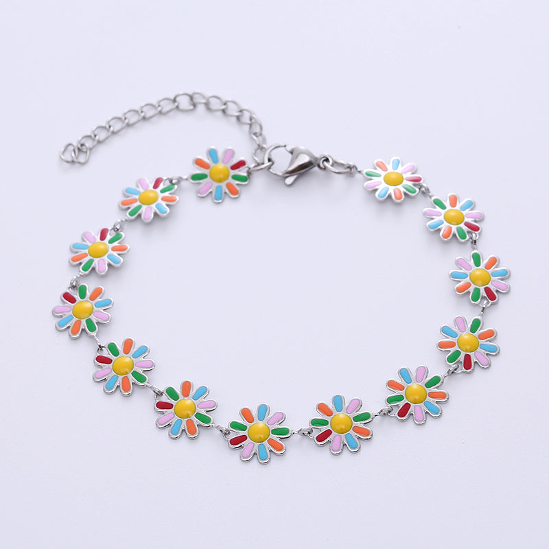 Bohemian Daisy Stainless Steel Epoxy Bracelet