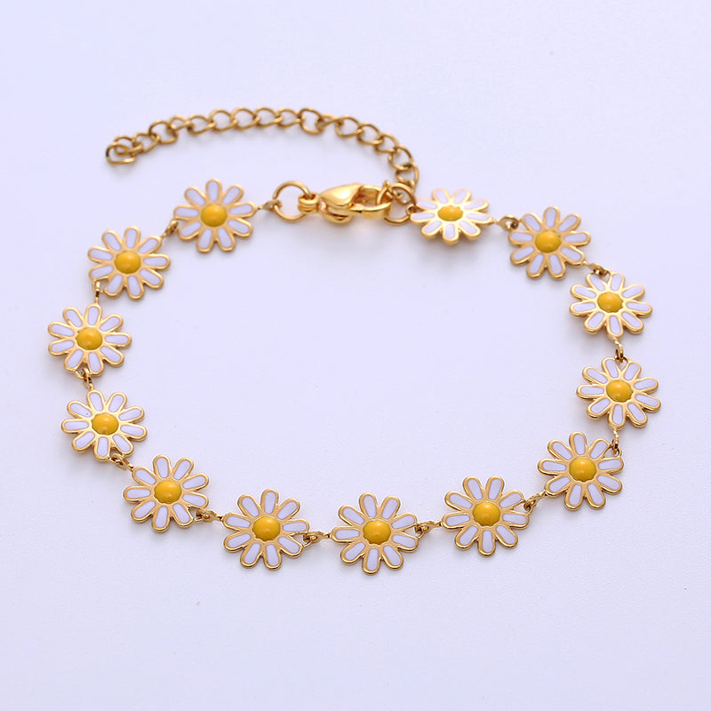 Bohemian Daisy Stainless Steel Epoxy Bracelet