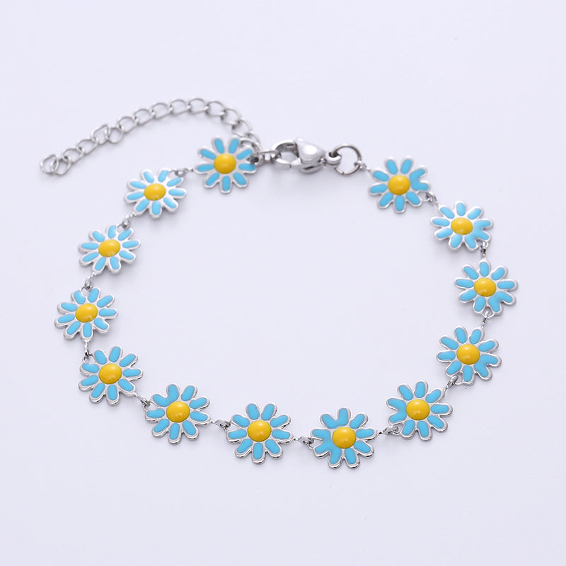 Bohemian Daisy Stainless Steel Epoxy Bracelet