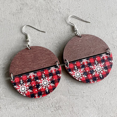 Bohemian Geometric Wood Christmas Pattern Drop Earrings