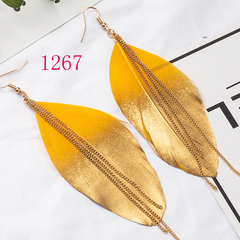 Bohemian Gradient Leaf Chain Alloy Earrings