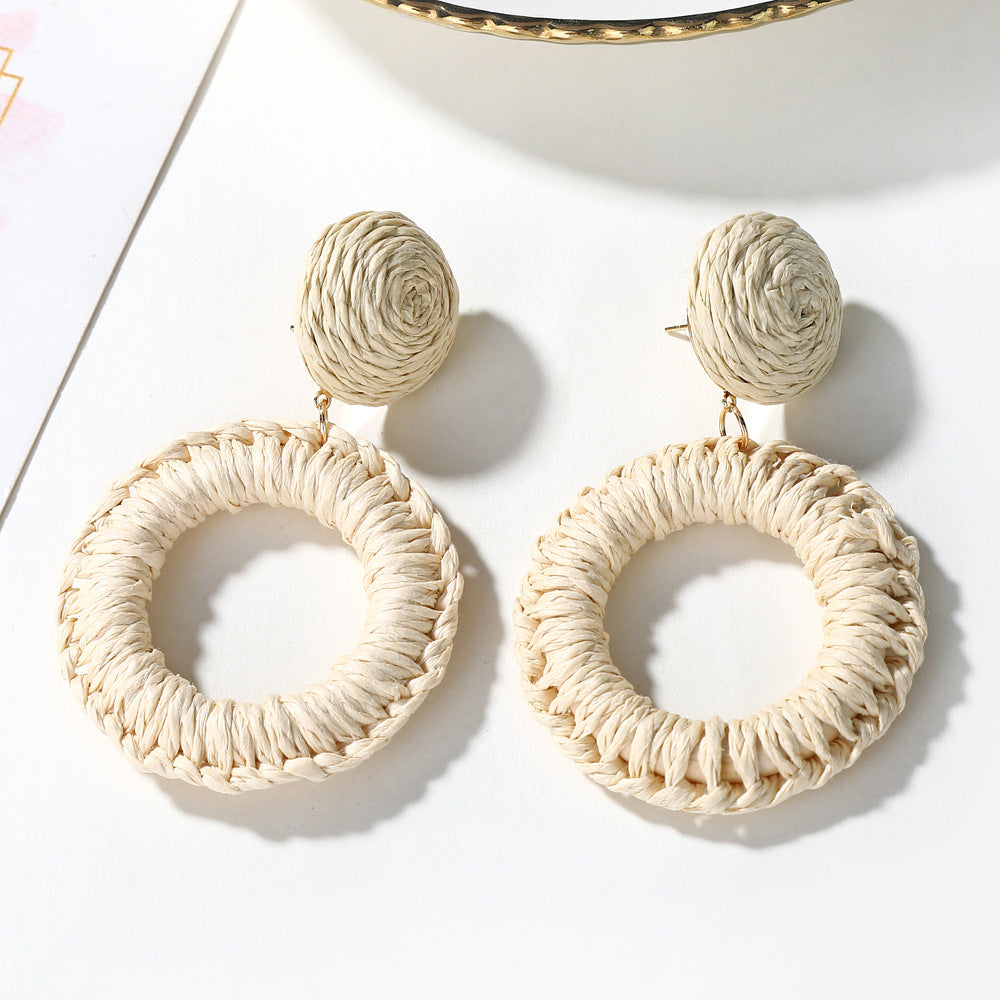 Bohemian Handmade Rattan Sunflower Circular Earrings