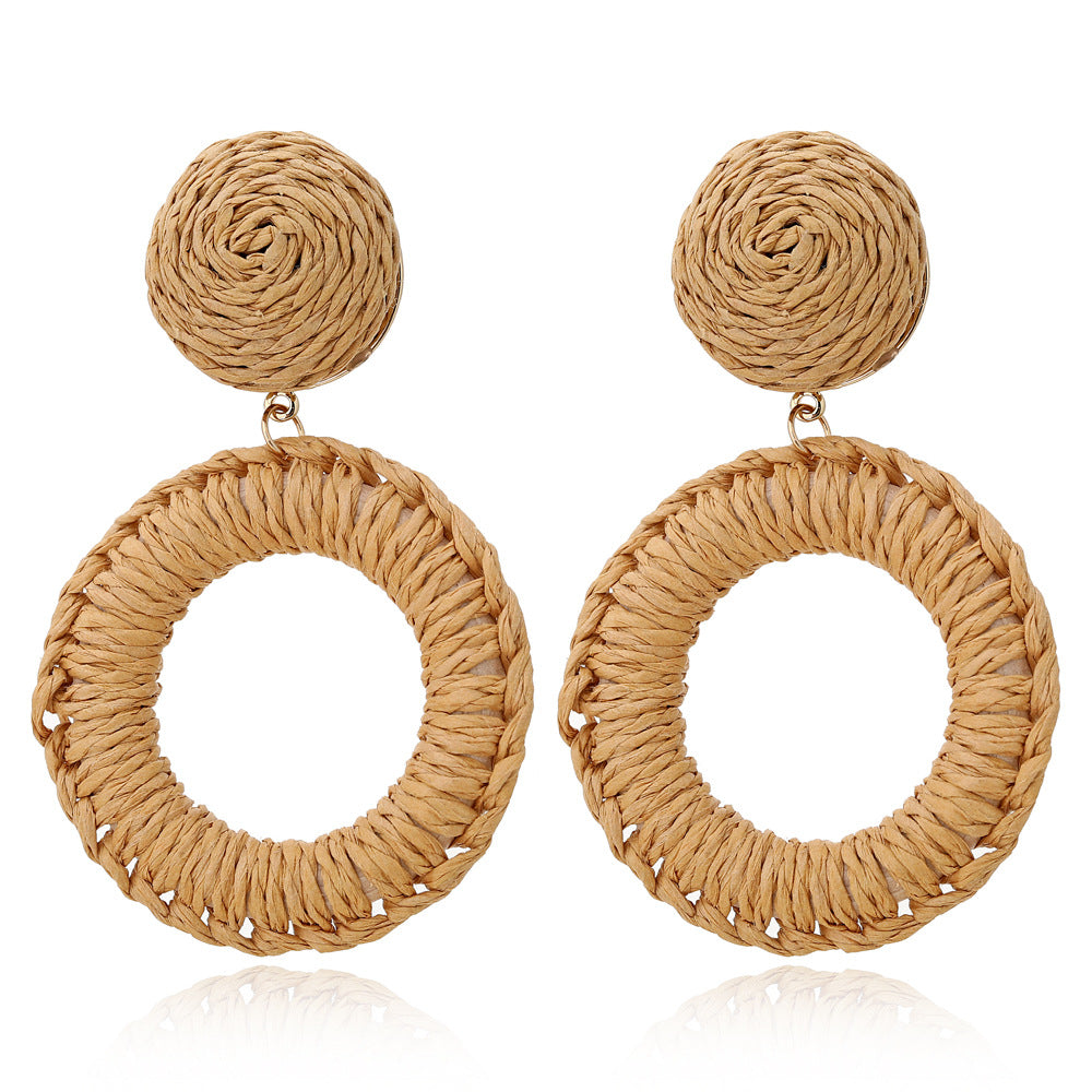 Bohemian Handmade Rattan Sunflower Circular Earrings