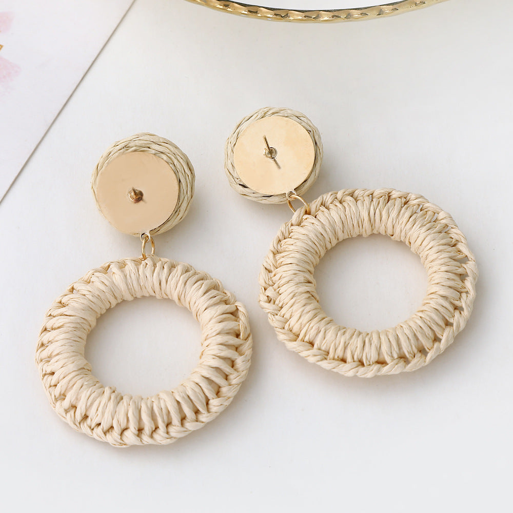 Bohemian Handmade Rattan Sunflower Circular Earrings