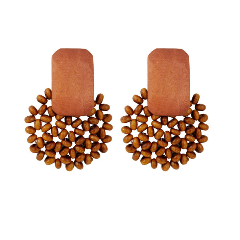 Bohemian Geometric Wooden Bead Handmade Earrings