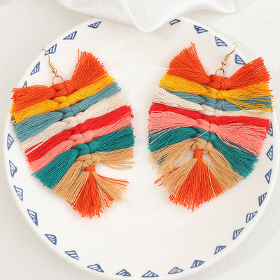 Bohemian Leaf Tassel Earrings - Handmade Ethnic Style Long Dangle Jewelry