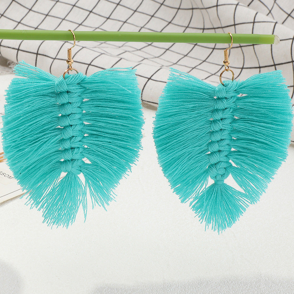 Bohemian Leaf Tassel Earrings - Handmade Ethnic Style Long Dangle Jewelry