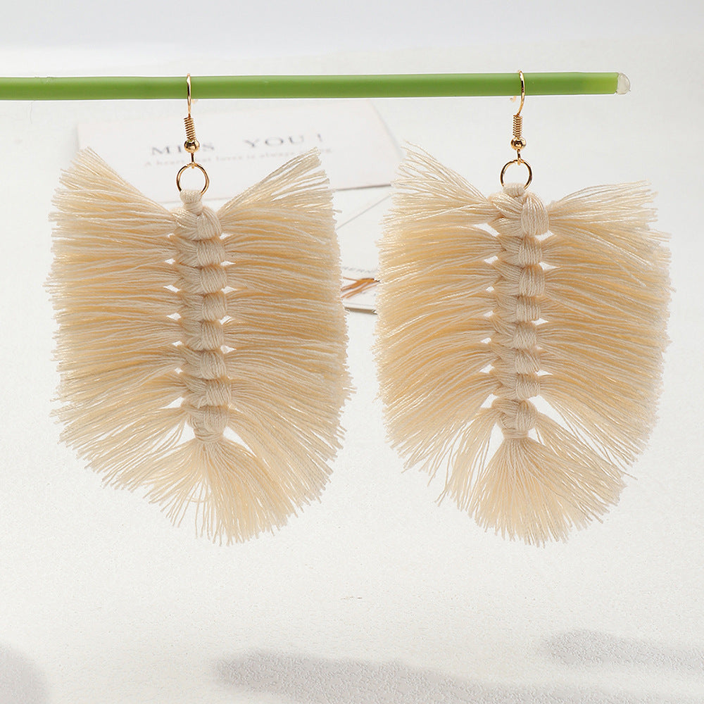 Bohemian Leaf Tassel Earrings - Handmade Ethnic Style Long Dangle Jewelry