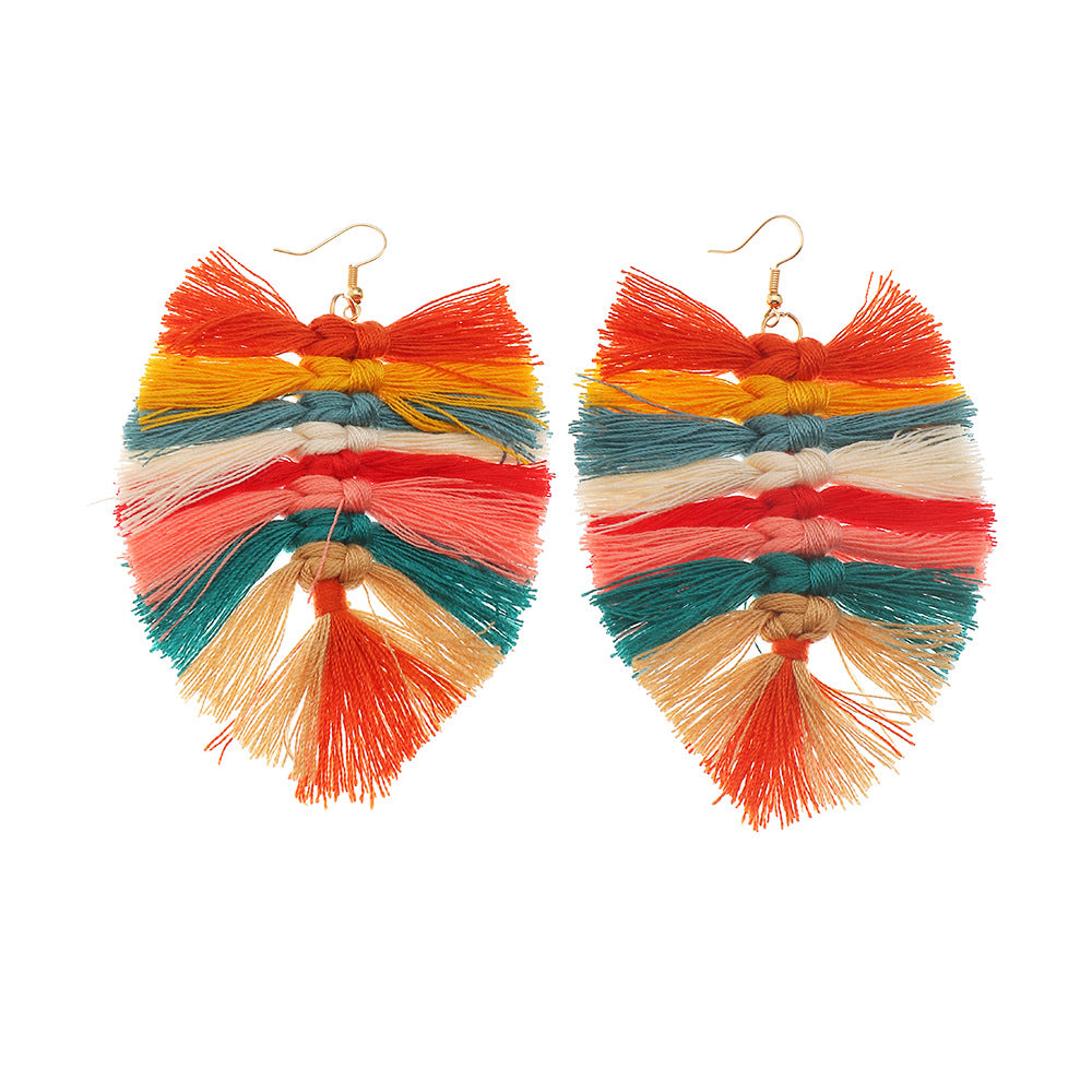 Bohemian Leaf Tassel Earrings - Handmade Ethnic Style Long Dangle Jewelry