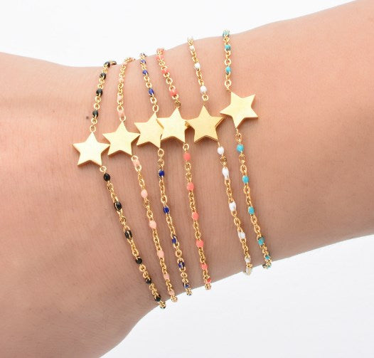 Bohemian Stainless Steel Enamel Star Beaded Bracelet