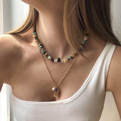 Bohemian Style Mixed Color Crystal Simple Gravel Necklace