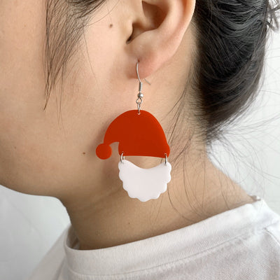 Cartoon Character Acrylic Hollow Out Santa Claus Earrings for Women