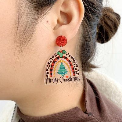 Cartoon Christmas Tree Acrylic Earrings for Women