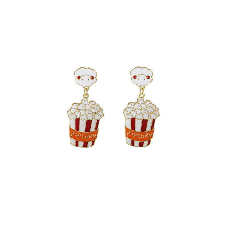 Cartoon Animal Enamel Pearl Drop Earrings with Bow and Flower Design