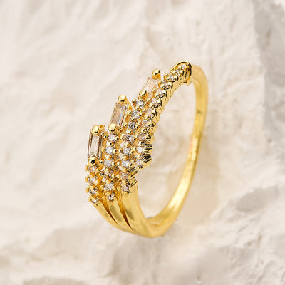 18K Gold Plated Zircon Geometric Open Ring - Vintage Style