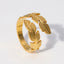 Adjustable Feather Design Stainless Steel Open Ring